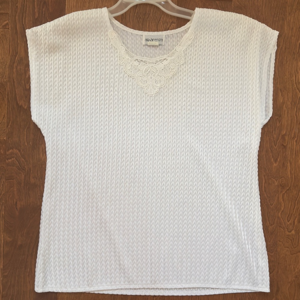 Apparenza White Textured Blouse with Lace Accent